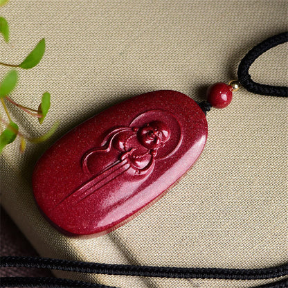 Mythstone Laughing Buddha Yin Yang Chinese Zodiac Gourd Natural Cinnabar Blessing Necklace Pendant