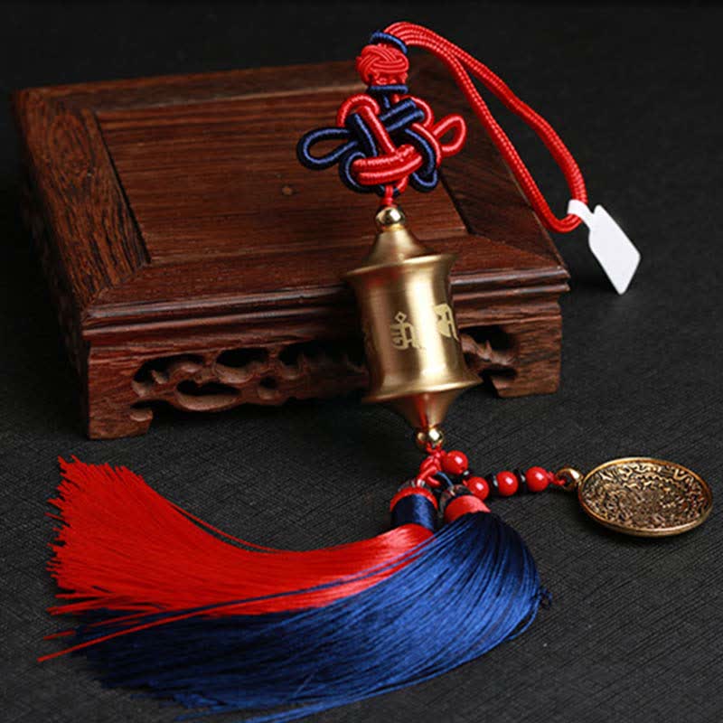 Mythstone Tibet Om Mani Padme Hum Prayer Wheel Nine Palace Eight Trigrams Copper Car Hanging Decoration