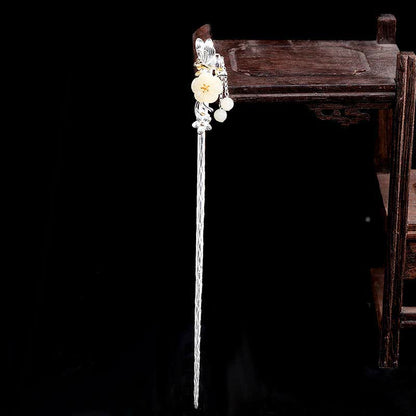 Mythstone 925 Sterling Silver Hetian White Jade Flower Blessing Hairpin