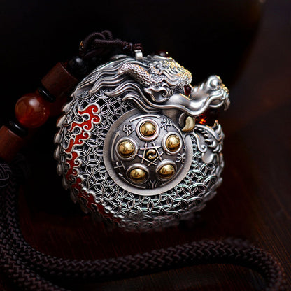 Mythstone 999 Sterling Silver Year of the Dragon Rotatable Ball Five Elements Copper Coin Strength Hanging Decoration