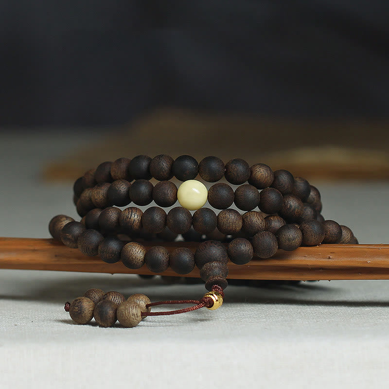 Mythstone 999 Gold Tarakan 108 Mala Beads Agarwood Amber Ward Off Evil Spirits Bracelet