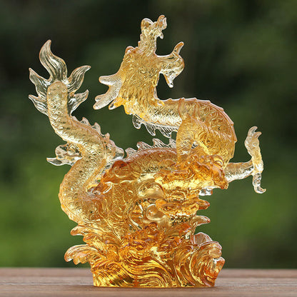 Mythstone Handmade Chinese Zodiac Yellow Dragon Liuli Crystal Art Piece Luck Protection Home Office Decoration