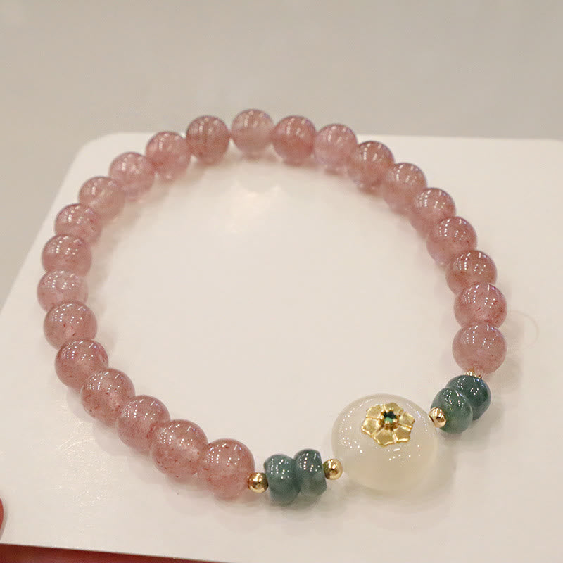 Mythstone Natural Strawberry Quartz Chalcedony Jade Healing Bracelet