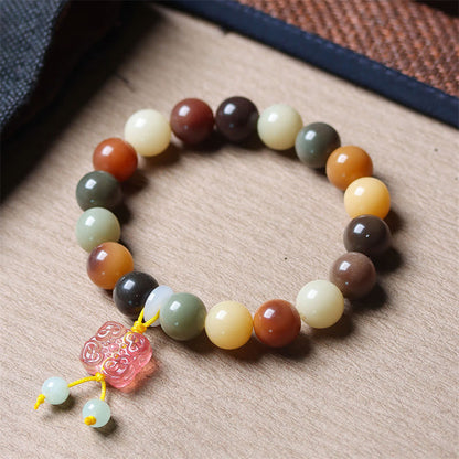 Mythstone Natural Multicolored Gradient Bodhi Seed Liuli Glass Charm Peace Bracelet