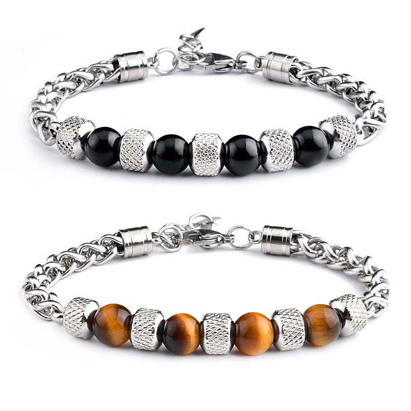 MythStone Black Onyx Tiger Eye Bead Courage Bracelet