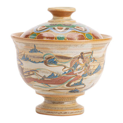 Mythstone Dunhuang Flying Apsaras Ceramic Gaiwan Sancai Teacup Kung Fu Tea Cup With Lid