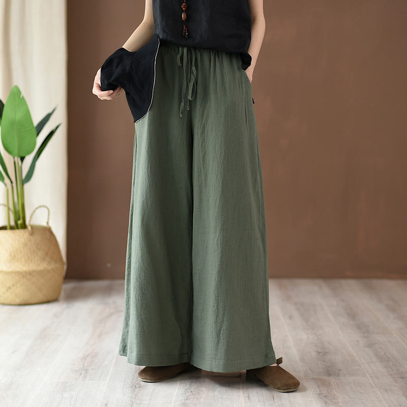 Mythstone Loose Cotton Linen Drawstring Wide Leg Pants With Pockets