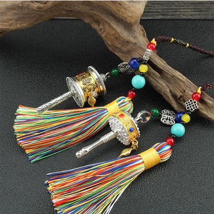 Mythstone Tibet Om Mani Padme Hum Prayer Wheel Tassel Bag Car Hanging Decoration