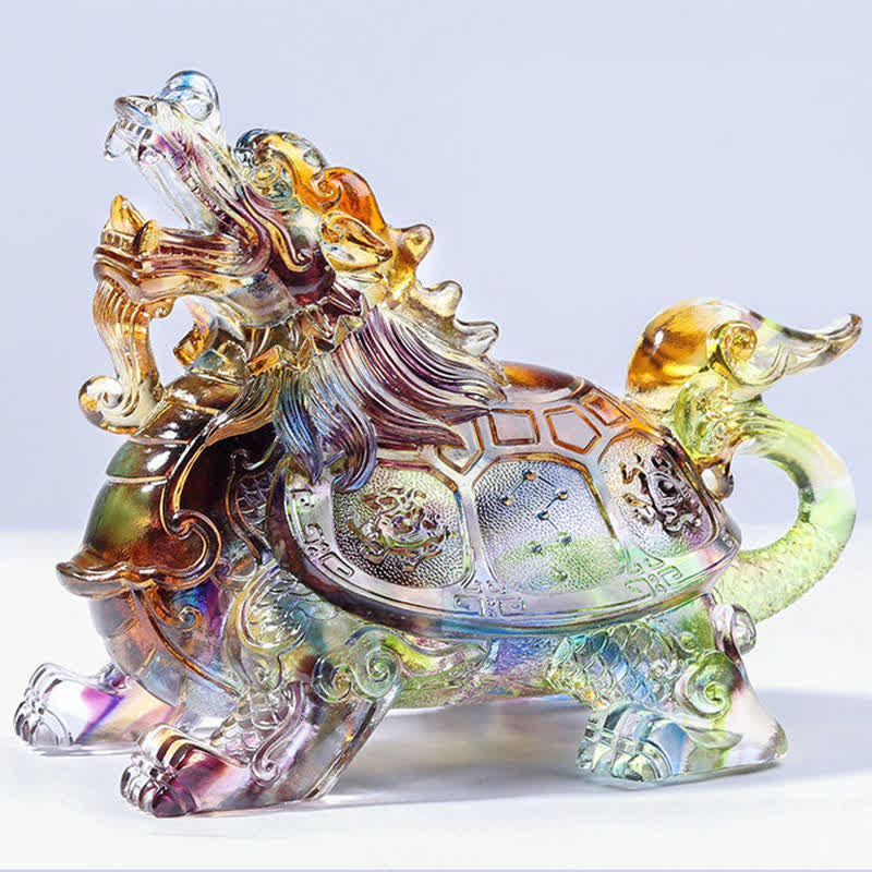 Mythstone Feng Shui Dragon Turtle Handmade Liuli Crystal Art Piece Home Office Decoration