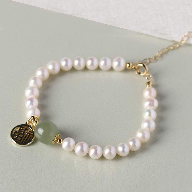 Mythstone Natural Pearl Hetian Jade Happiness Healing Bead Bracelet