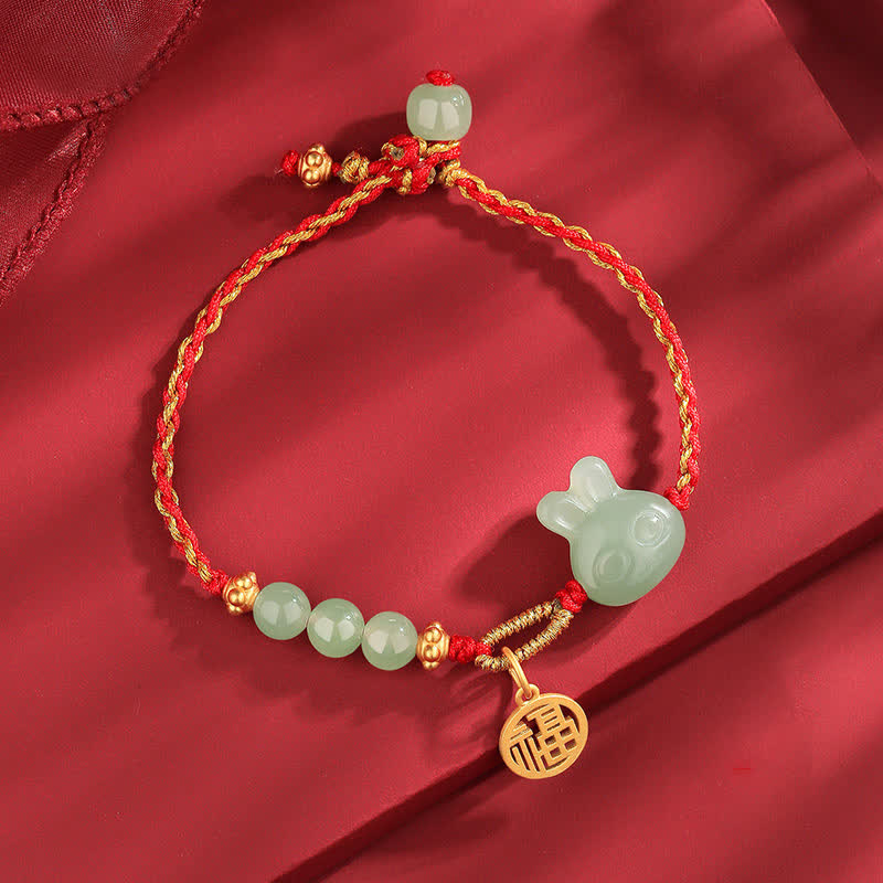 Mythstone 925 Sterling Silver Year of the Rabbit Hetian Jade Happiness Luck Red String Bracelet