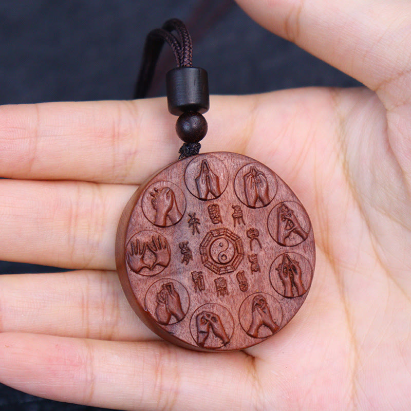 Mythstone Lightning Struck Jujube Wood Yin Yang Bagua Mountain Ghosts Spend Money Protection Necklace Pendant