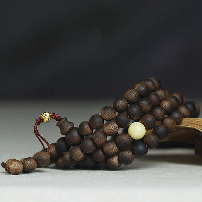 MythStone 999 Gold Tarakan 108 Mala Beads Agarwood Amber Ward Off Evil Spirits Bracelet