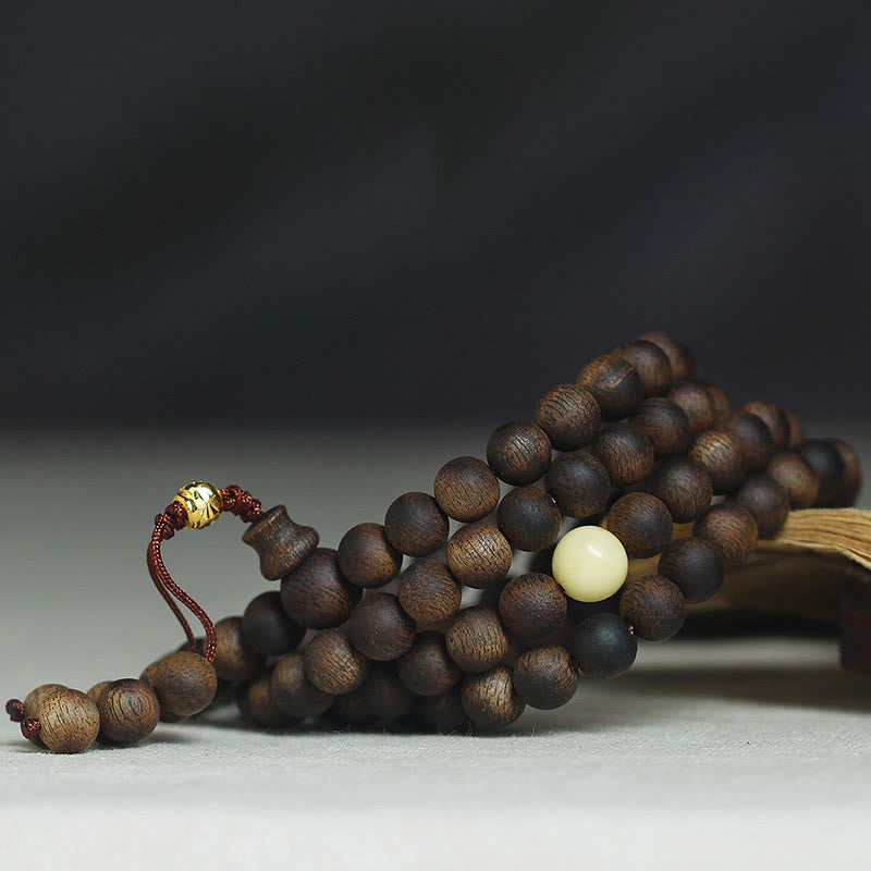 Mythstone 999 Gold Tarakan 108 Mala Beads Agarwood Amber Ward Off Evil Spirits Bracelet