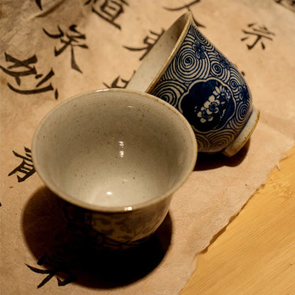 Mythstone Jingdezhen Blue and White Porcelain Hand Painted Lotus Plum Blossom Ceramic Teacup Kung Fu Tea Cups