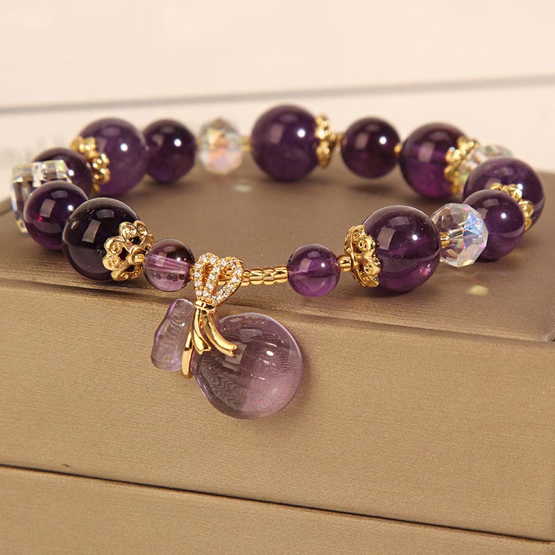 Mythstone Natural Amethyst Crystal Money Bag Charm Positive Bracelet