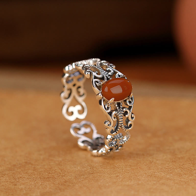 Mythstone 925 Sterling Silver Vintage Red Agate Self-acceptance Calm Ring