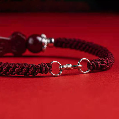 Mythstone Handcrafted PiXiu Cinnabar Wealth Luck Braided Bracelet