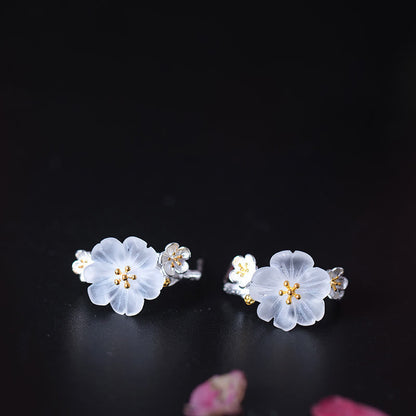 Mythstone 925 Sterling Silver Plum Blossom Floral Blessing Earrings