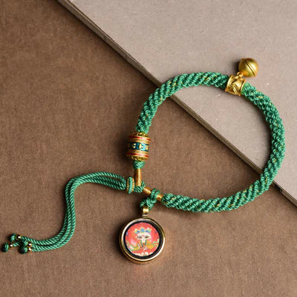 Mythstone Tibetan Five God Of Wealth Thangka Luck Prayer Wheel Bell Braid String Bracelet