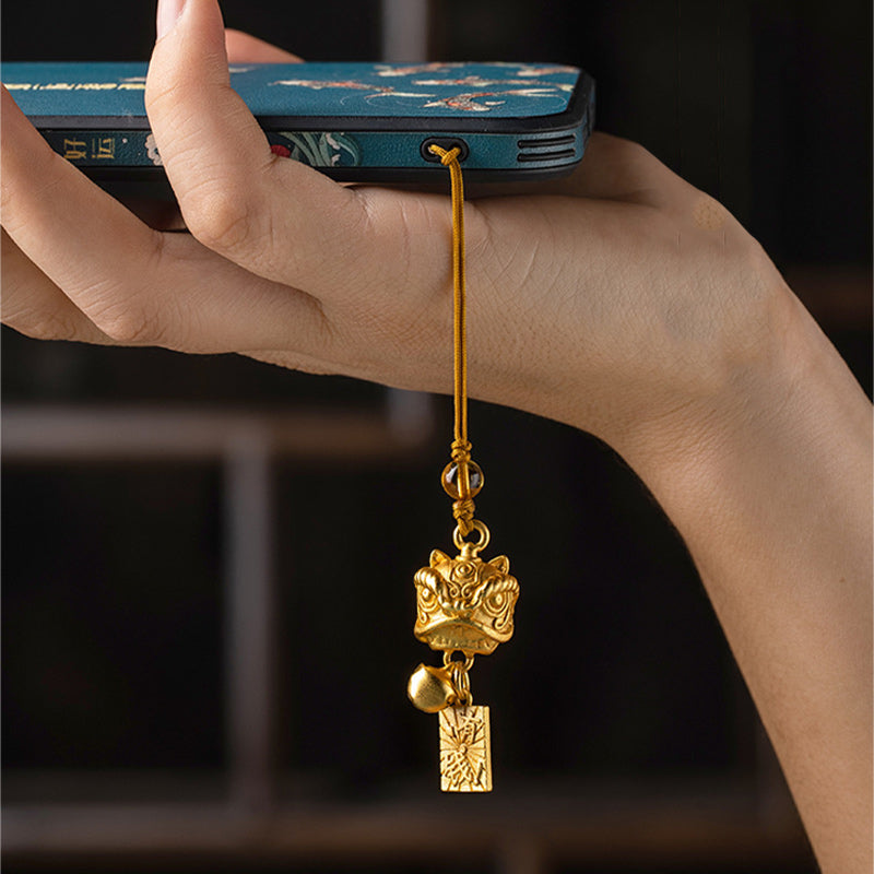 Mythstone Dancing Lion Auspicious Ruyi Safe Peace Rich Copper Wealth Phone Hanging Decoration