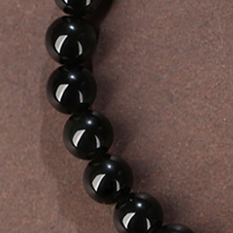 MythStone Natural Black Obsidian Hetian Jade Gourd Double Happiness Strength Bracelet