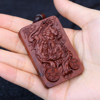 Mytthstone Natural Lightning Struck Jujube Wood PiXiu Copper Coin Good Fortune Necklace Pendant