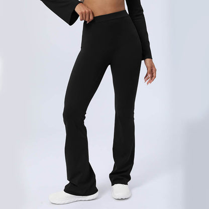 Mythstone Long Sleeve Backless Strap Top Bra Flare Pants Fitness Yoga Outfit