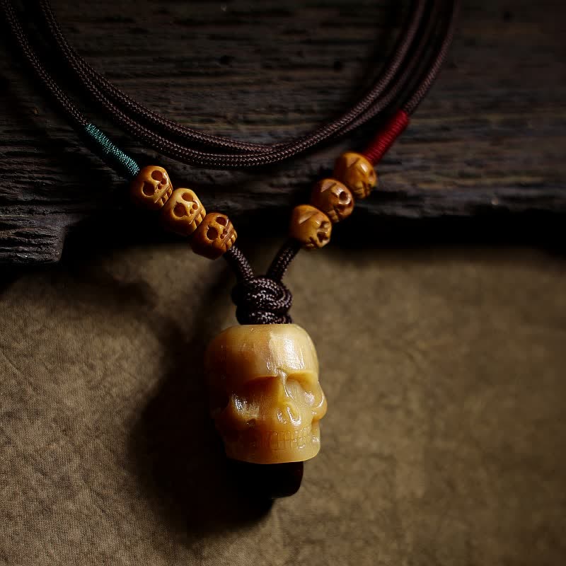 Mythstone Tibetan Camel Bone Skull The Lord of the Corpse Forest Protection Necklace Pendant