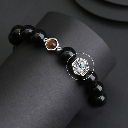 Pulsera de purificación con ojo de tigre y obsidiana negra de plata de ley 925 Mythstone