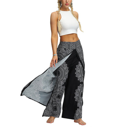 Mythstone Boho Pants Wide Leg Pants with Slits Sports Fitness Dance Women's Yoga Pants