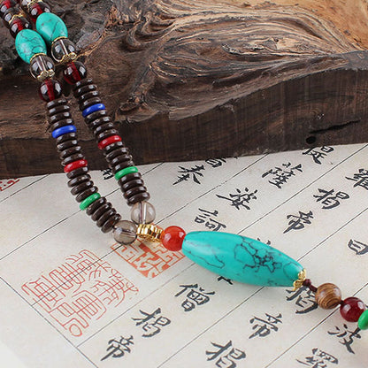 Mythstone Wenge Wood Turquoise Stone Protection Calm Necklace Pendant