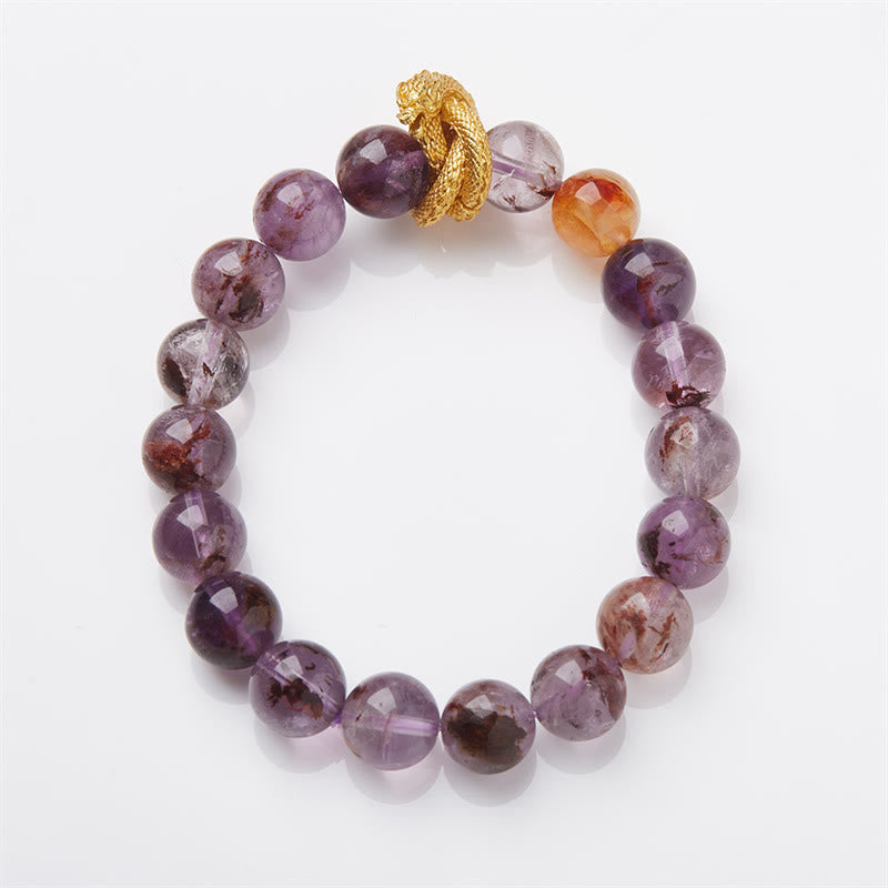 Pulsera de la sabiduría del dragón bañada en oro y cobre fantasma morado Mythstone