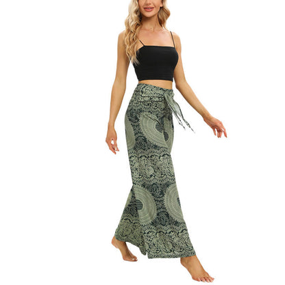 Mythstone Boho Lace-up Wide Leg Pants Women's Yoga Pants