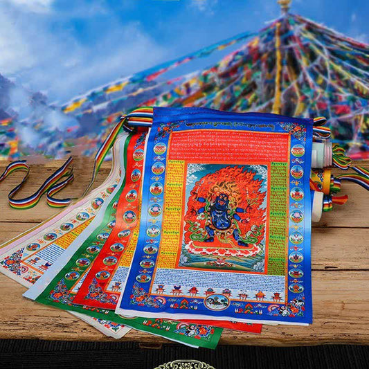 Mythstone Tibetan 10 Colors Windhorse Buddha Healing Auspicious Outdoor Mulberry Silk Prayer Flag