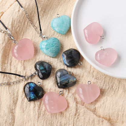 Mythstone Labradorite Amazonite Pink Crystal Love Heart Support Necklace Pendant