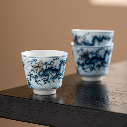 Mythstone Small Blue And White Dragon Pattern Ceramic Teacup Kung Fu Tea Cups 45ml