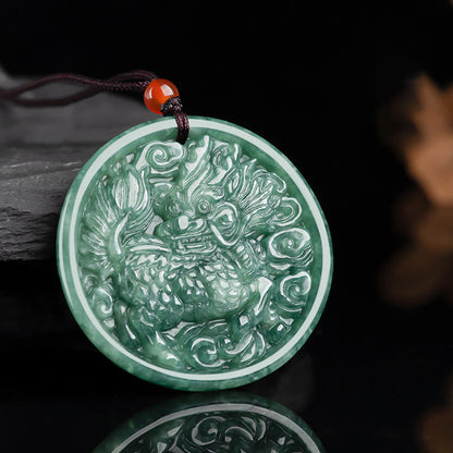 Mythstone Natural Jade Kirin Abundance String Necklace Pendant