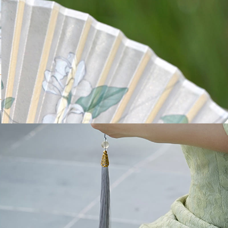 Mythstone Jasmine Flowers Handheld Bamboo Folding Fan