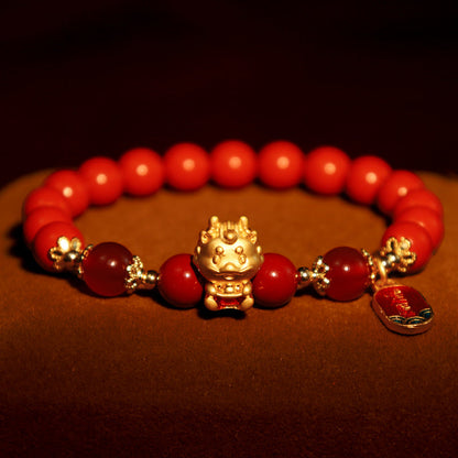 Mythstone Year of the Dragon Natural Cinnabar Ingot Protection Bracelet