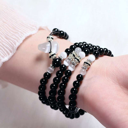 Mythstone Black Onyx White Crystal Bead Meditation Bracelet