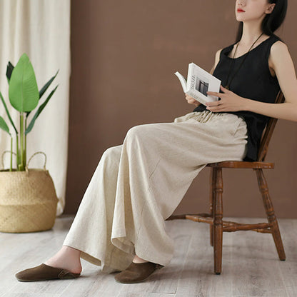 Mythstone Loose Cotton Linen Drawstring Wide Leg Pants With Pockets