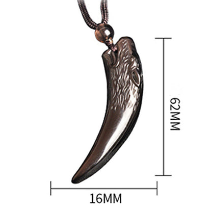 Mythstone Natural Black Obsidian Ice Obsidian Rainbow Obsidian Wolf Tooth Pattern Strength Necklace Pendant