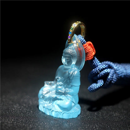 Mythstone Blue Tathagata Buddha Medicine Buddha Liuli Crystal Serenity Amulet Necklace Pendant