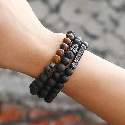 Mythstone 3Pcs Frosted Stone Lava Rock Tiger Eye Activate Bracelet