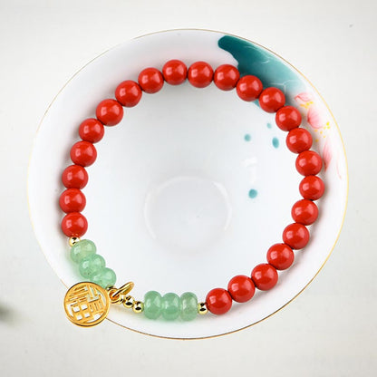 Mythstone Tibetan Cinnabar Green Aventurine Luck Bracelet Necklace