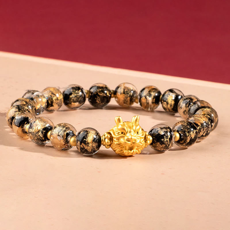 Mythstone Year of the Dragon Gold Foil Liuli Glass Bead Luck Bracelet