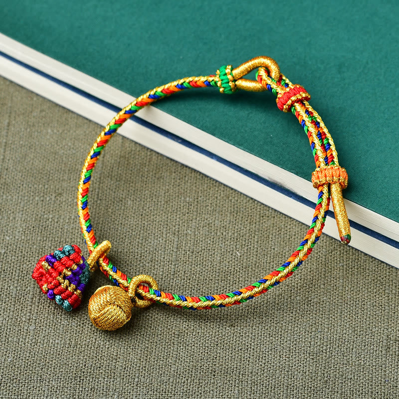 Mythstone Colorful Rope Luck Handmade Zongzi Golden Ball Charm Bracelet