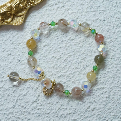 Mythstone Strawberry Quartz Rutilated Quartz Fluorite Flower Healing Bracelet