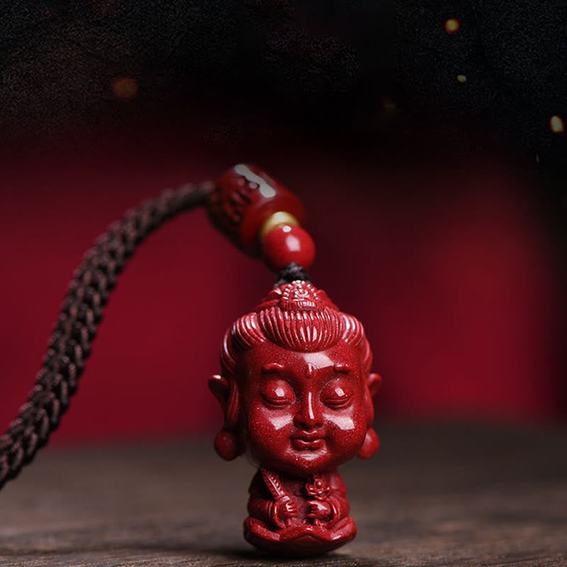 Mythstone Chinese Zodiac Natal Buddha Natural Cinnabar Amulet Keep Away Evil Spirits Necklace Pendant